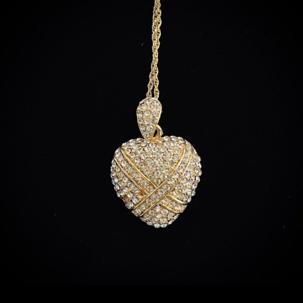 Vintage Crystal Heart Necklace Gold